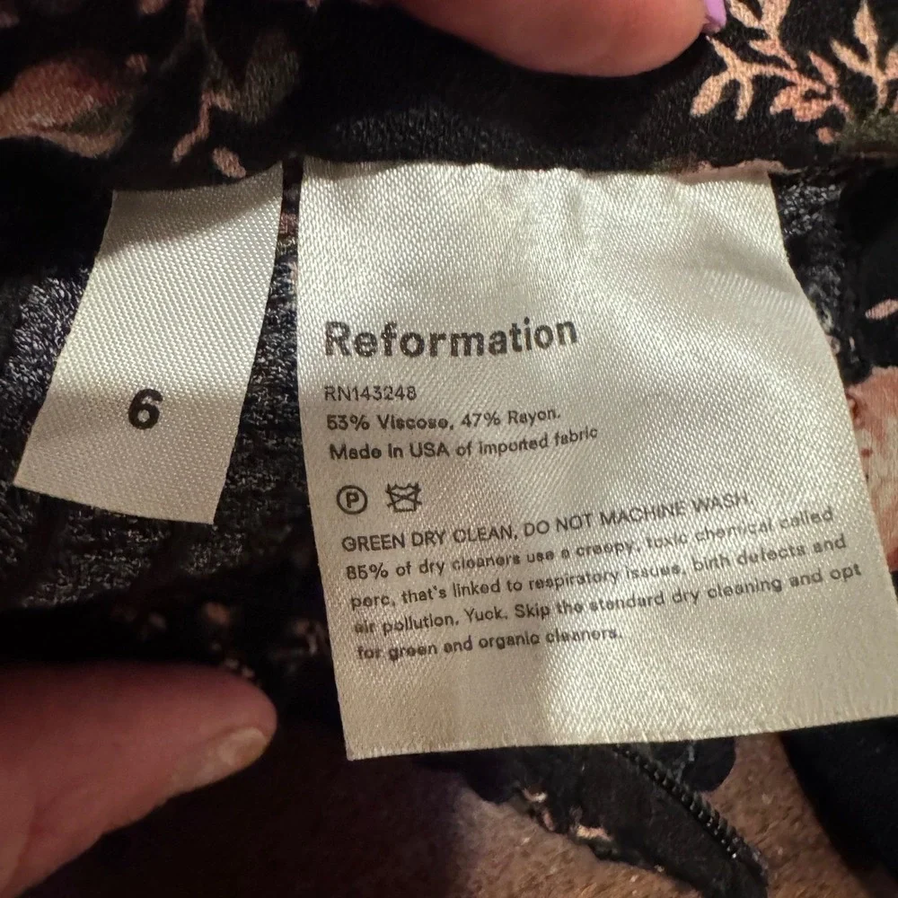 Reformation Nina Top Smocked Back Puff 3/4 Sleeve Romantic Femme Dark Cottage